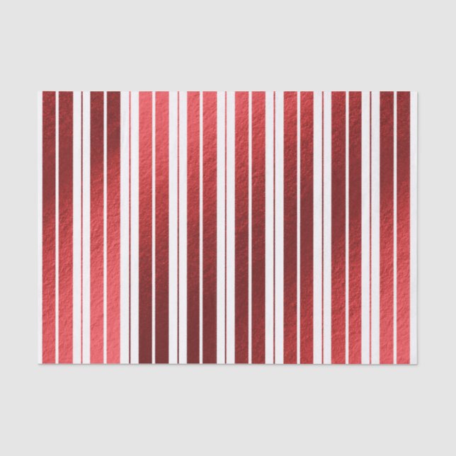 Papel De Seda Elegante Listrado de Bala Metálico Vermelho Branco (Frente )