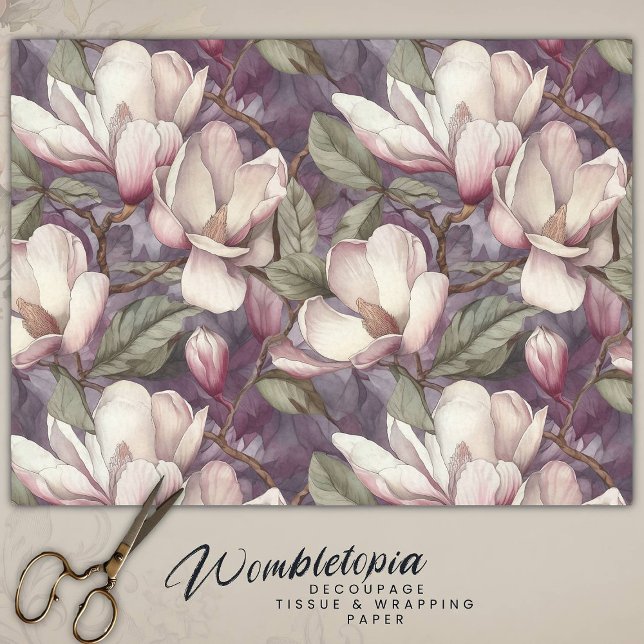 Papel De Seda Elegante Magnolia Floral Rosa em Púrpura (Criador carregado)