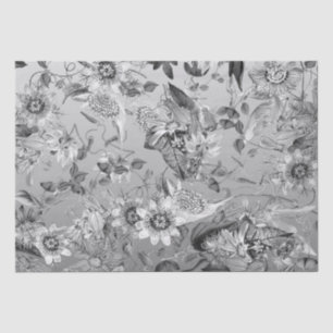 Papel De Seda Elegante Moderno Flores de Paixão Vintage Cinzas P
