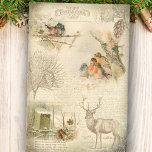 Papel De Seda Elegante Natais vintages Russos Colagem Woodland<br><div class="desc">Colagem de efêmeras de inverno,  extremamente rústica,  com epemera de madeira,  apresentando gravuras gravadas,  pinheiro,  texto,  roteiro,  gráficos postais e robins doces de nidificação em fundo de pergaminho de sépia angustiado envelhecido. Adequado para projetos de dissociação e de artesanato de Natal.</div>