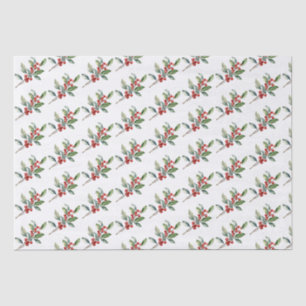 Papel De Seda Elegante Natal Aquarela Verde Botânico Vermelho