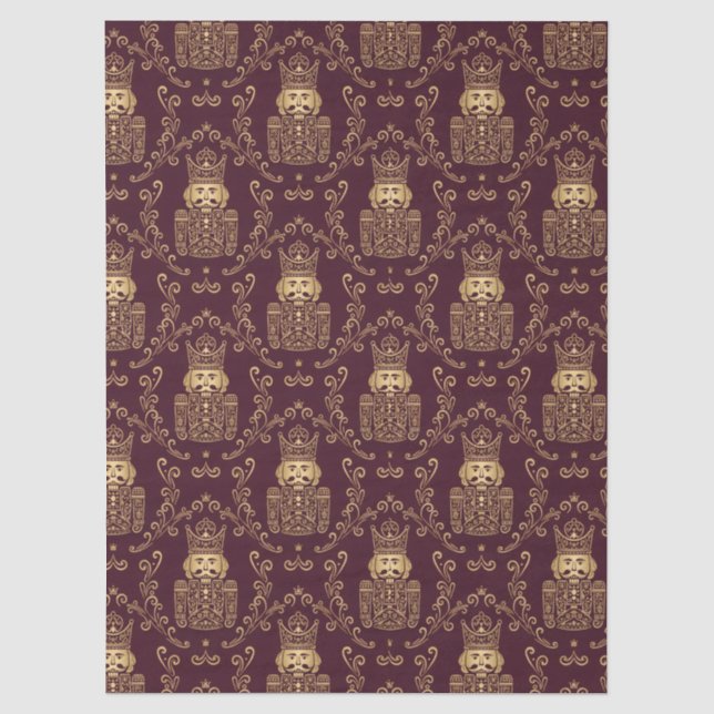 Papel De Seda Elegante Noz Nutcracker Natal Damask (Frente )