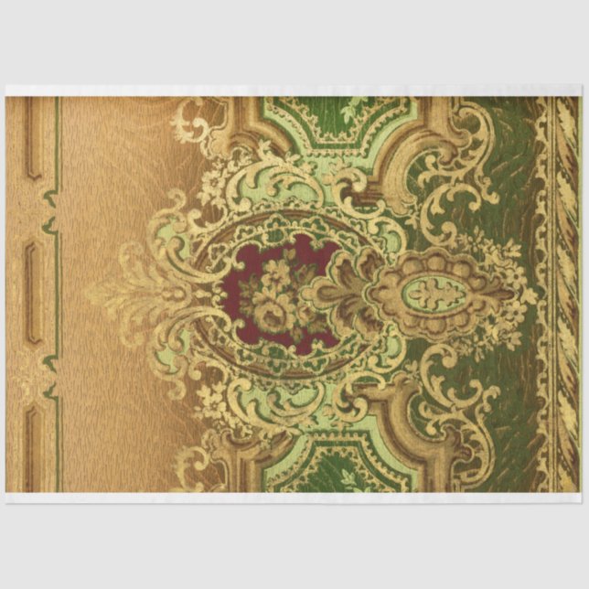 Papel De Seda Elegante Ornamentado Dourado Rococo Floral (Frente )