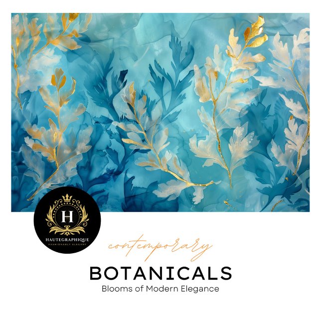 Papel De Seda Elegante Ouro Azul  Design Botânico (Criador carregado)