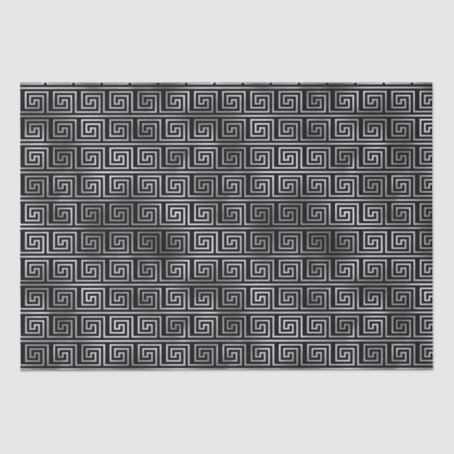 Papel De Seda Elegante Padrão Art Déco em Prata com Chave Grega (Frente )