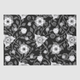 Papel De Seda Elegante Padrão Inverso Floral Cinza Negra Vintage