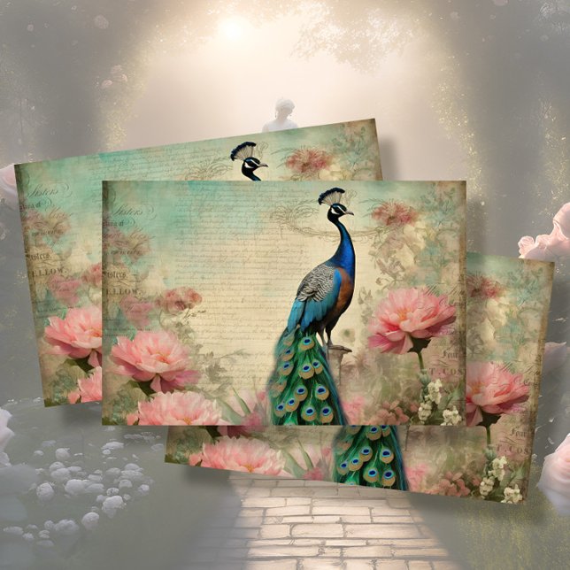 Papel De Seda Elegante Peacock Floral French Ephemera Decoupage (Criador carregado)