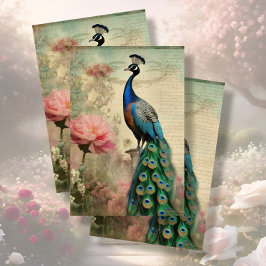 Papel De Seda Elegante Peacock Floral French Ephemera Decoupage