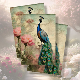 Papel De Seda Elegante Peacock Floral French Ephemera Decoupage