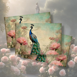 Papel De Seda Elegante Peacock Floral French Ephemera Decoupage