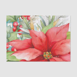 Papel De Seda Elegante Poinsettia Vermelha E Berries