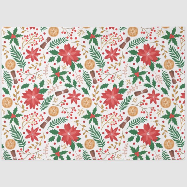 Papel De Seda Elegante Poinsettia Winter Floral Botânica (Frente )