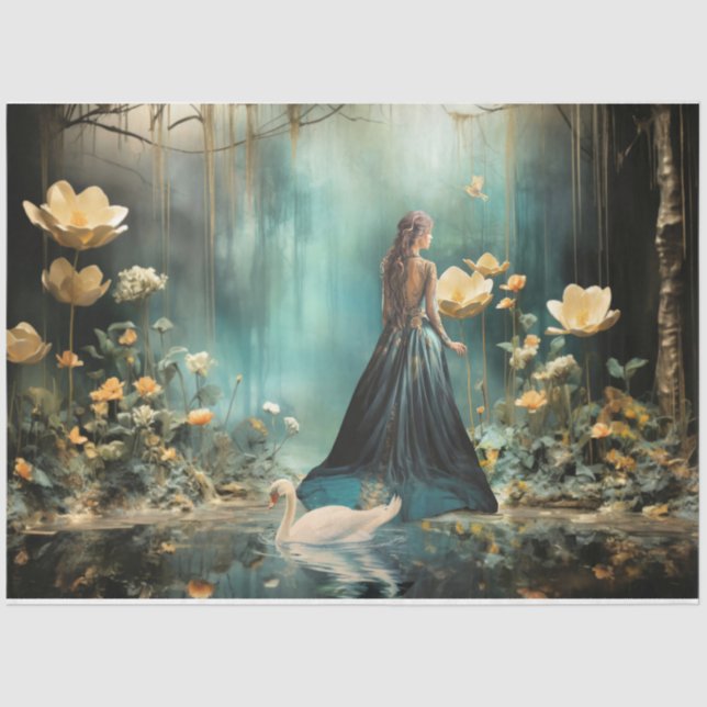 Papel De Seda Elegante Portrait Floral Misty Lake (Frente )