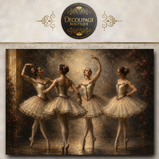 Papel De Seda Elegante Quarteto de Bailarinas de Balé Decoupage (Elegant Ballet Quartet Ballerinas Decoupage Tissue Paper)