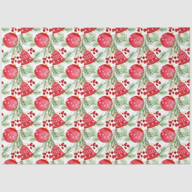 Papel De Seda Elegante Red Bells Fir Bauble Christmas (Frente )