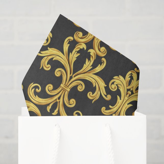 Papel De Seda Elegante Renascimento Rococó Dourado e Barroco em  (Sacola de presentes)