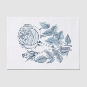 Papel De Seda Elegante Rosa azul de vindima botânica