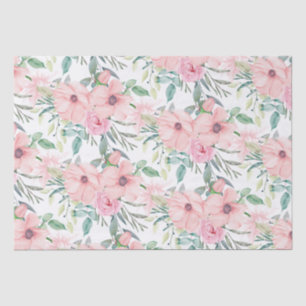 Papel De Seda Elegante Rosa Bege Aguarela Folhas Florais Brancas