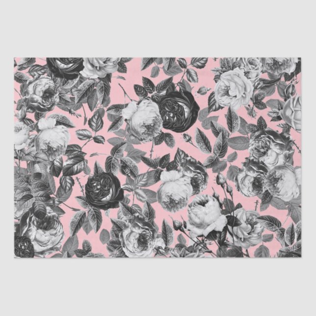 Papel De Seda Elegante Rosas brancos pretos a rosa (Frente )