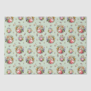 Papel De Seda Elegante Rosas Vintage Padrão Floral no Sage