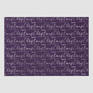 Papel De Seda Elegante Roxo e Silver Texto Feliz de Natal