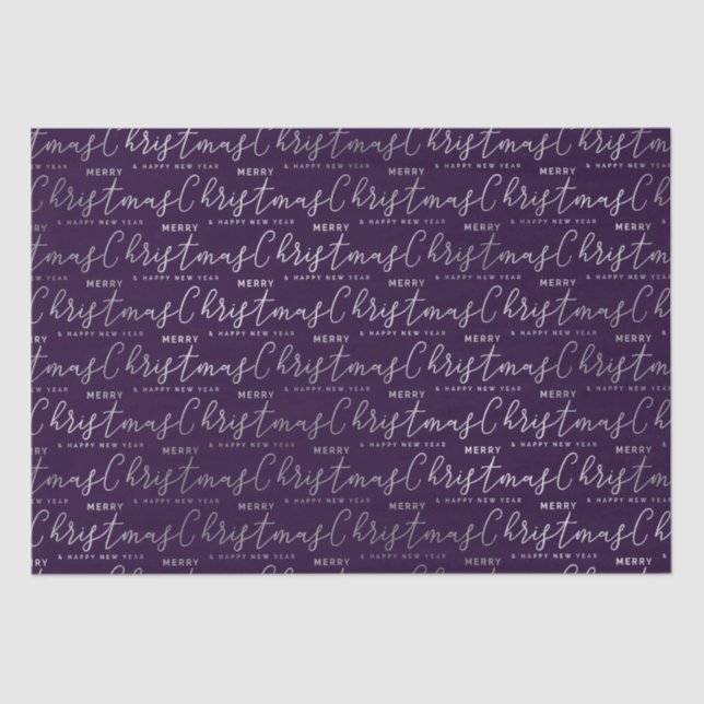 Papel De Seda Elegante Roxo e Silver Texto Feliz de Natal (Frente )