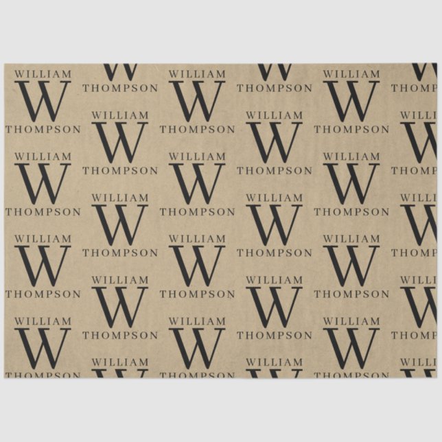 Papel De Seda Elegante Rustic Kraft Monogrammed (Frente )