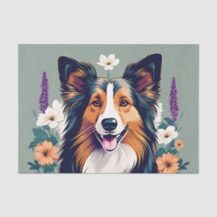 Papel De Seda Elegante Shetland Sheepdog com Floral
