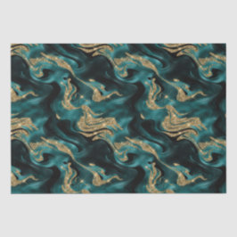 Papel De Seda Elegante Teal Derretido e Brilho Dourado de Aniver