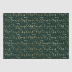 Papel De Seda Elegante Texto de Natal em Verde e Dourado