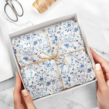 Elegante Toile Botânica Floral Azul e Branco