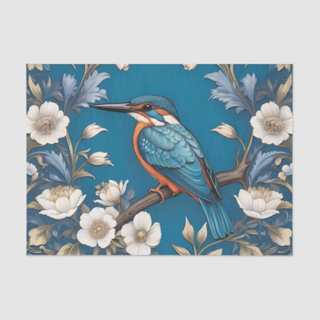 Papel De Seda Elegante Turquoise Kingfisher Floral (Frente )