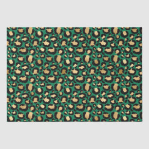 Papel De Seda Elegante Verde & Dourado Folha Manchas de Leopardo