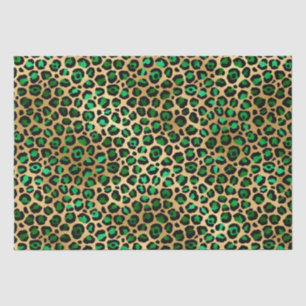 Papel De Seda Elegante Verde & Dourado Folha Manchas de Leopardo