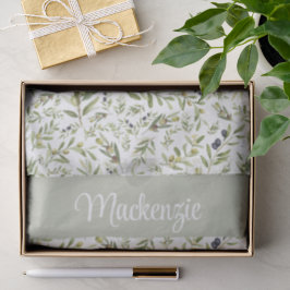 Papel De Seda Elegante Verde Salvia Francês Nome Monograma