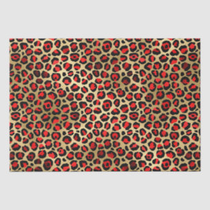 Papel De Seda Elegante Vermelho & Dourado Manchas de Leopardo Sa