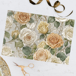 Papel De Seda Elegante Vintage Beige and Cream Rosas