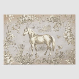Papel De Seda Elegante Vintage Beige Horse Floral Toile Kraft