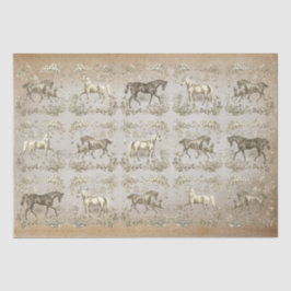 Papel De Seda Elegante Vintage Beige Horse Floral Toile Kraft