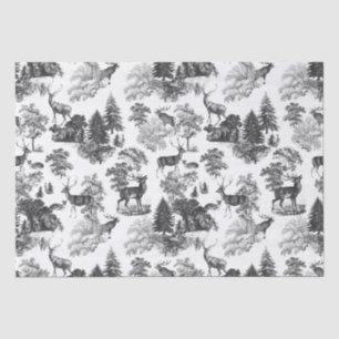 Papel De Seda Elegante Vintage Black White Deer em Woodland