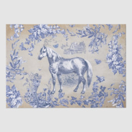 Papel De Seda Elegante Vintage Blue Horse Floral Toile Kraft