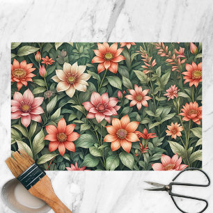 Papel De Seda Elegante Vintage Padrão Botânico Floral