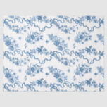 Papel De Seda Elegante Vintage Rosas e fitas azuis gravadas<br><div class="desc">Rosas,  flores,  videiras,  folhas e borboletas,  azuis,  elegantes e românticas,  gravadas a azul,  com fitas e arcos entrelaçados sobre fundo branco.</div>