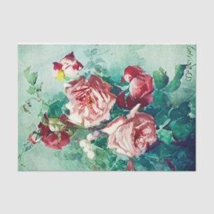 Papel De Seda Elegante Vintage Rosas Rosa-Rosa, Pintura Aquática