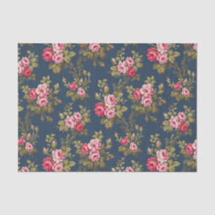 Papel De Seda Elegante Vintage Roses Rosa-Azul Fundo
