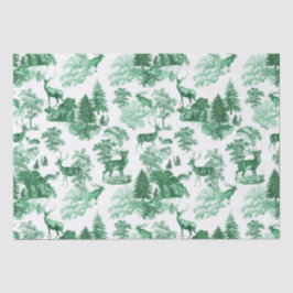 Papel De Seda Elegante Vintage Toile Green Deer em Woodland