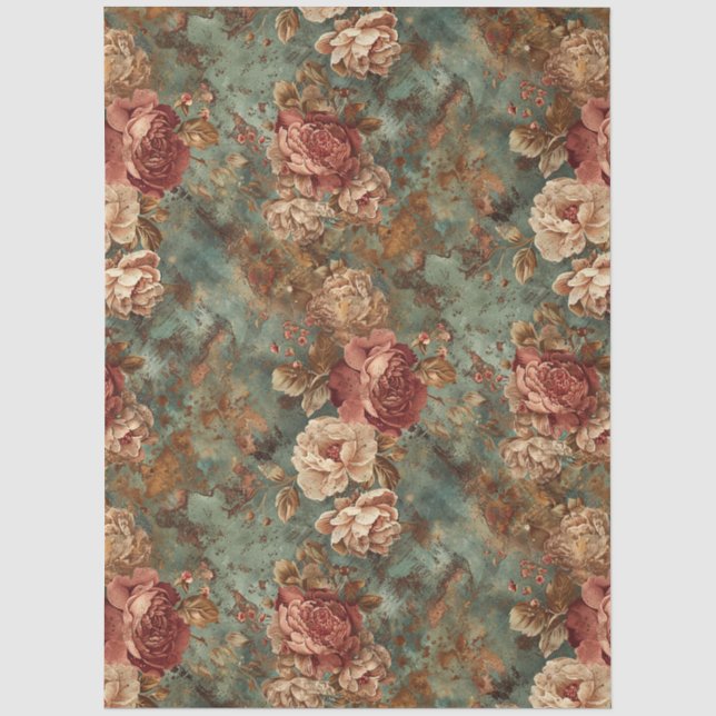 Papel De Seda Elegante Vitoriano Rústico Floral Decoupage  (Frente )