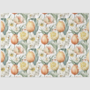 Papel De Seda Elegante Watercolor Flores de primavera Tulipas Da