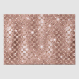 Papel De Seda Elegante Xadrez em Dourado Rosa Brilho Metálico