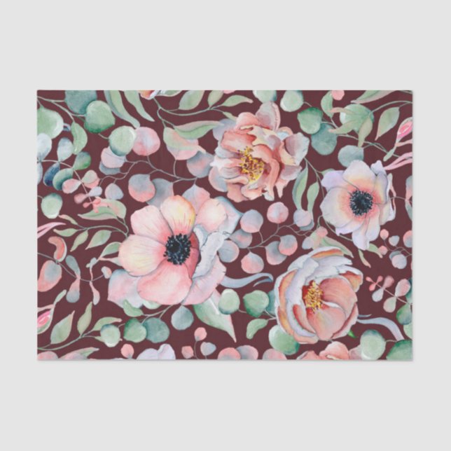Papel De Seda Elegantes Flores de Anêmona Bege Marsala Casamento (Frente )